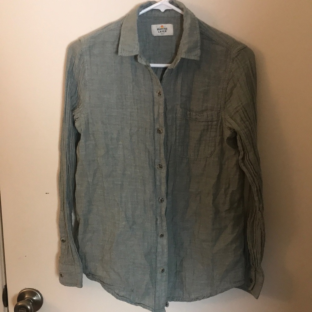 Marine Layer Beldon Button Down Shirt Thyme Green… - image 1